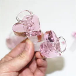 하트 모양 물 담뱃대 유리 그릇 슬라이드 14mm 남성 핑크 색상 도매 흡연 담배 그릇 허브 드라이 오일 버너 dabber 도구 왁스