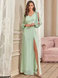 Plus Special Occasion Dresses Evening Dress Long Sleeve V-Neck Front Split Party Dress EP00969