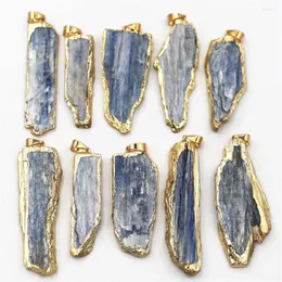 Pendant Necklaces Natural Stone Blue Kyanite Pendants Jewelry Plating Gold Side Raw Nugget For Earrings Necklace DIY Findings G1121