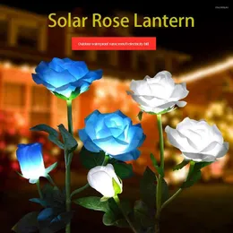 Solar Rose Flower Garden Light Lawn Lamp Outdoor Lighting Waterproof Spotlights Christmas Wedding Gardening Exterior Decor