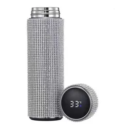 Bottiglie d'acqua Diamond Thermos Smart Acciaio inossidabile per ragazze Boccette sottovuoto portatili Tazza da caffè 500 ml 230104