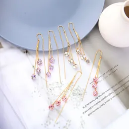 Baumelnde Ohrringe Uer glänzend weiß rosa lila Kristall für Frauen Goldfarbe Messing lange Ketten Quaste Einfädler Modeschmuck