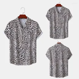 Men's Casual Shirts Sexy Leopard Print Mens Hawaiian Shirt 2023 Summer Short Seleeve Quick Dry Beach Hawaii Hemd Herren Top