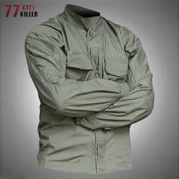 Jaquetas ao ar livre Hoodies camisas militares Jaquetas de camisa militar Men Primavera Autumn Outdoor Multi-bolso de casaco de secagem rápida Mens Exército impermeável Casaco tático de manga longa 0104