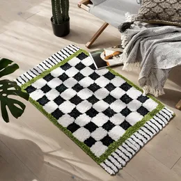 Dywany Nordic Checkerboard Dywan miękki tufting wjazd do drzwi Floormat dywan bez poślizgu chłonny w łazience podkładki toaletowe maty kuchenne