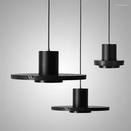 Lampy wiszące nordyckie kreatywne lśniące czarne wulkaniczne lampki kamienne LED jadalnia karta odzieży sklep kawa przy łóżku