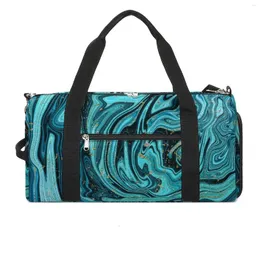 Borse da esterno Swirl Marble Abstract Borsa sportiva Teal Blue Gold Allenamento da uomo Accessori da palestra Borse da fitness