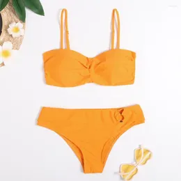 Women's Swimwear Sexy Two-Piece Bikini Set Women Twisted Bandeau Top Removable Shoulder Strap High Waist Bodysuit Bathing Suit Beachwear