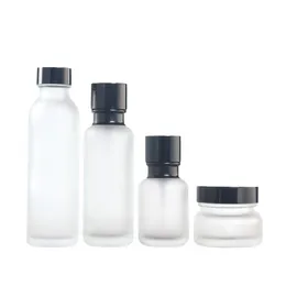 50G Glass Bottle Wtih Plastic Wood Grain Lids 50ML 110ML 150ML Frost Glass Cream Cosmetic Container Pump Bottles