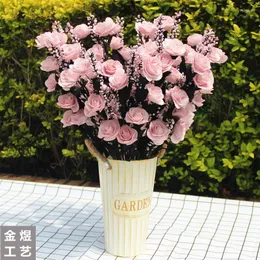 Dekorativa blommor mode simulerad pe lavendel rose bukett bröllop rekvisita hem dekoration rent handskum imitation plast silkblomma