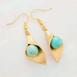 Dangle Earrings Women Earring Gold Plated Amazonite Charm Bold Unique Jewelry Bijou Mother's Day Gifts