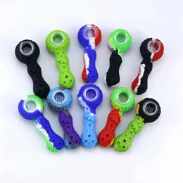 Latest Colorful Silicone Pipes Herb Tobacco Glass Porous Filter Bowl Portable Handpipes Innovative Design Smoking Cigarette Holder Tube DHL