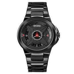SKMEI日本のムーブメントメンクォーツ腕時計クリエイティブダイヤルクロックステンレススチールブラックストラップライフウォータープルーフメンズウォッチ1699232X