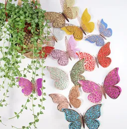 Najnowsze naklejki dekoracyjne dwuwarstwowa kolorowa wydrążona naklejka ścienna z motylem 3D trójwymiarowy pusty papier wiele kolorów do wyboru obsługuje własne logo