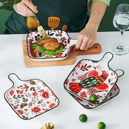 Ciotole Animali della foresta Ceramica Bakeware Stoviglie Stoviglie Vassoio Ristorante Famiglia Piatto con manico singolo Forniture da cucina Teglia