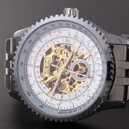 新しいJaragar relojes Watches Top Brand Mens Classic Stainless Self Self Wind Skeleton Mechanical Watch Fashion Cross Wristwatch234Q