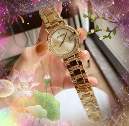 Circle Diamonds Ring Fashion Women Time Clock Watches Full Fine rostfritt stål Bälte Japan Quartz Movement Noble and Elegant All Crime Wristwatch Gifts