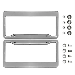 2PCS Silver Chrome Stainless Steel Frames Metal License Plate Frame Tag Cover With Screw Caps Car Styling261o