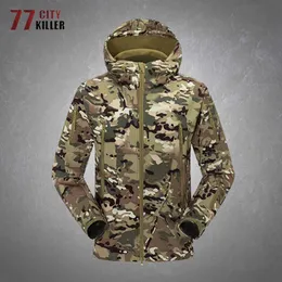Utomhusjackor Hoodies Camouflage Tactical Soft Shell Jacket Men Fleece Warm Windproof Waterproof Coats Man Outdoor Wearable Military Mens Jackets 0104