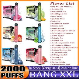 Bang XXL 2000 Puffs Device Disposable Electronic Cigarettes Vape Pen 800mAh Battery 2% 5% 6% 20mg 50mg 60mg Pods Prefilled Vapors Kit