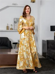 Casual Dresses Bubblekiss Spring Women Dress Muslim Golden Robe Chiffon Party Ramadan Femme Evening Long With Belt