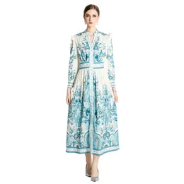 Womens Boutique Dress Long Sleeve Retro Palace Dress 2023 Spring Autumn Printed Dress High-end Fashion Lady Dresses Runway Dresses