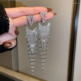 Dingle örhängen xialuoke Long Tassel Crystal drop Geometric Triangle Rhinestones for Women Wedding Party Jewelry Gifts
