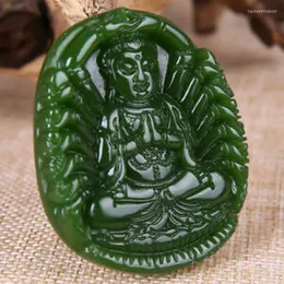 Hänge halsband porslin naturliga nephrite hetian jade tusentals händer guanyin grönt