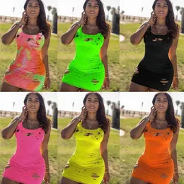 Kadınlar Yaz Elbise Seksi Yırtık Tasarımcı Elbiseler Kolsuz Yelek Mini Kısa Elbise Moda Partisi Sokak Giyim Gece Kulübü S-3XL Plus Boyutu 821