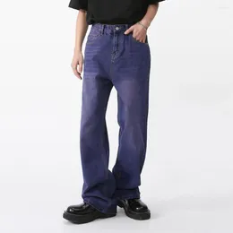 Män jeans män lila denim byxor streetwear vintage tvättade mode lösa casual wide ben hip hop byxor