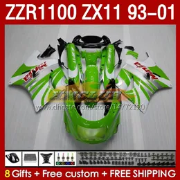 Kropp för Kawasaki Ninja ZX-11 R ZZR-1100 ZX-11R ZZR1100 ZX 11 R 11R ZX11 R 1993 1994 1995 2000 2001 165NO.7 ZZR 1100 CC ZX11R 93 94 95 96 97 98 99 00 01 Fairing Kit Green Stock Stock Stock Stock Störden