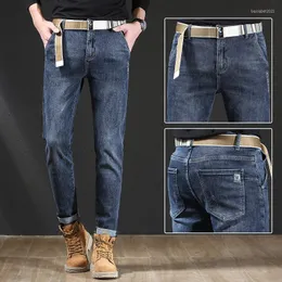 Calças masculinas Primavera 2023 Jeans elásticos masculinos Casual Slim Fit Small Feet Brand Bordado Four Seasons 38