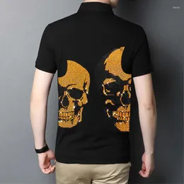 メンズポロス小説Shiny H DrillingSkull Polo Shirt Men＃39; sファッションブランドオリジナルスリム春と夏の黒のデザインショート