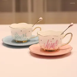 Tazze di piattino rosa Cuppia di caffè carino set porcellana tazza ceramica del vassoio turco TAE TEA TEA TEA TEA E COPOS AC50BD