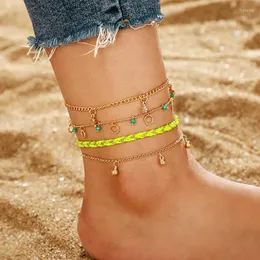 Anklets 4Pcs/Set Bohemian Style Anklet Star Decor Ankle Bracelet Chain Braided Rope Jewelry Accessories For Hawaii Beach Party