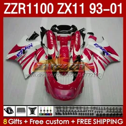 Kroppsröd vit för Kawasaki Ninja ZX-11 R ZZR-1100 ZX-11R ZZR1100 ZX 11 R 11R ZX11 R 1993 1994 1995 2000 2001 165NO.18 ZZR 1100 CC ZX11R 93 94 95 96 97 98 99 00 01 FAIRING Kit Kit