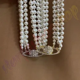 2023 collane di saturno perla con perline da tennis diamante donna in argento a tripla catene a tripla catene alla moda in stile alla moda desigenr gioielli.