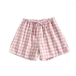 Damen-Nachtwäsche, Sommer-Paar, karierte Shorts, Baumwollgaze, dünne Pyjama-Hose, Lounge-Schlafkleidung für Damen, Hose für Nacht