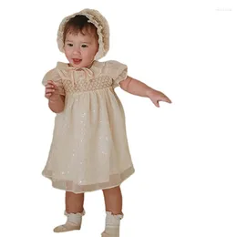 Flicka klänningar baby flickor smock paljett barn puff ärmar kläder sommar småbarn spädbarn prinsessa vintage klänning kl933