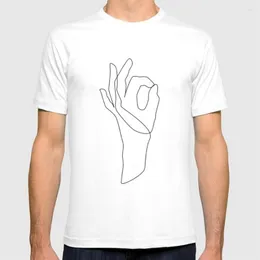 Men's T Shirts Ok Shirt All Right Hand Gesture Sign Language Illustration Line Drawing Minimalist Sketch Single Black And White