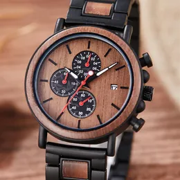 Qualidade Real Wood Watch for Men Luxury Multifuncional Calend￡rio Data Mens Bamboo Band Man Sandalwood Male Wristwatch Quartz2864