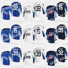 تلبس الهوكي الكلية Thr 2019 IIHF Womens World Championship USA Team 15 Sydney Brodt 32 Shelly Picard 39 Melissa Samoskevich Blank Ice Hockey Jersey