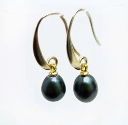 Dangle Earrings Qingmos Natural 7-9mm Black Pearl Earring For Women With Drop Freshwater & Gold-color Hook-ear568 Whole/retail Free Ship