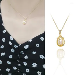 Pendant Necklaces Drop / Selling Gold Plated Natural 7-8mm Pearl Cage Chain Necklace