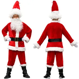 Theme Costume 7pcs/lot Christmas Santa Claus Long Hair Cosplay Birthday Party Adult Fancy Dress In Men Suit 3XL-6XL