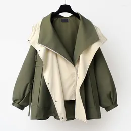 Trench feminina casacos mulheres quebra -ventos Windbreaker de manga longa Exército com capuz verde casaco de cordão de luta