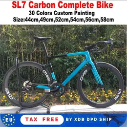 디스크 SL7 도로 자전거 탄소 완전한 자전거 블루 대만 제작 된 SL7 탄소 프레임 세트 50mm 디스크 허브 휠 세트
