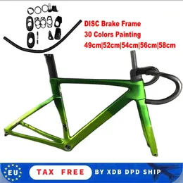 30 컬러 베네 카본 프레임 디스크 브레이크로드 자전거 녹색 프레임 세트 통합 스템 700C 카본 프레임 세트가있는 깨끗한 라우팅