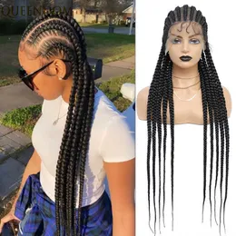 الباروكات الساخنة الدانتيل 36 بوصة صندوق كامل مضفر شعر مستعار Cornrow الضفائر الاصطناعية 360 Unblless للنساء السود 221216