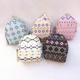 DHL100pcs Coin Purses Women PU Geometry Prints National Solid Short Wallet Mix Color